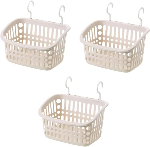 Miniatura 10 de 3 piezas de cestas colgantes de plástico para ducha, organizador de cestas colgantes con ganchos, cesta de almacenamiento colgante pequeña