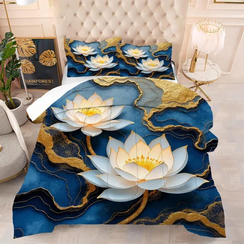 Miniatura 9 de Blue Wavy Stripes Comforter Set Twin Size 3D Optical Illusion Ocean Wave Bedding Set with 1 Pillowcase & 1 Comforter, Soft Geometric Blue White Bed