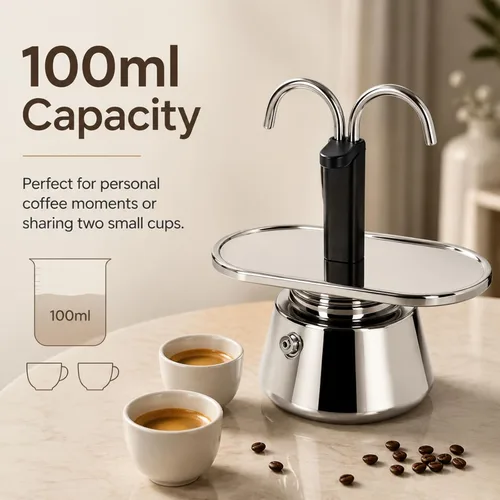 Miniatura 6 de Olla de Moka de Acero Inoxidable, Cafetera de Espresso de 2 Tazas para Estufa con Doble Boca, Fácil de Operar, Prepara Café Rápidamente, Olla