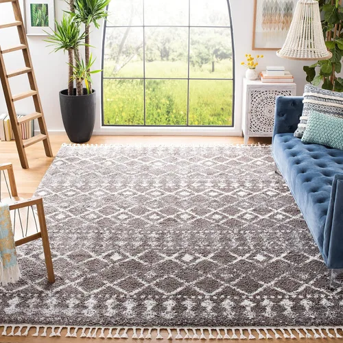 Miniatura 10 de SAFAVIEH Berber Fringe Shag Collection - Alfombra decorativa de 2 pies 2 pulgadas x 4 pies, color crema y azul, diseño, no desprende pelusa