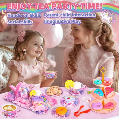 Miniatura 5 de Hohosunlar Juego de fiesta de té de unicornio para niñas pequeñas, juego de té de princesa para niñas, juego de té de princesa, juego de taza de té