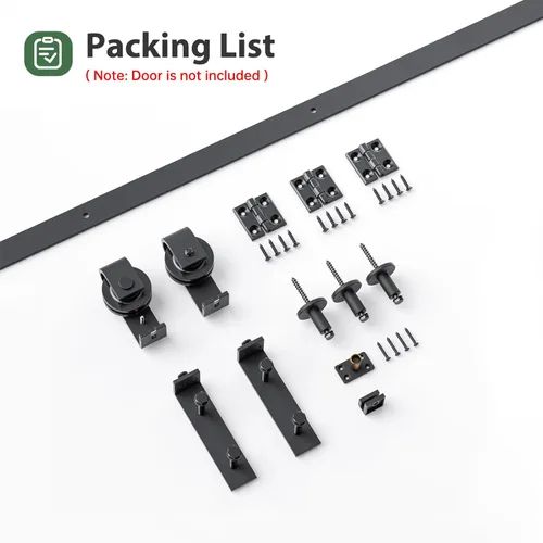 Miniatura 7 de Kit de riel de herrajes para puerta corrediza de granero plegable de 34 pulgadas, rodillo en forma de J negro montado en lateral, suave y Negro-J