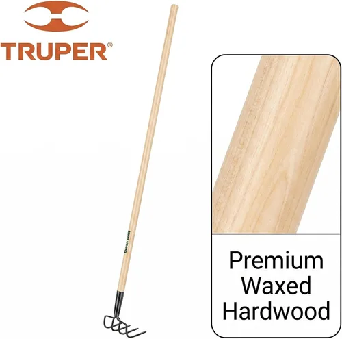 Miniatura 4 de Truper GreenBuilt Cultivador soldado de 4 dientes, mango de madera dura encerada de alta calidad, herramienta de aireación y deshierbe de alta
