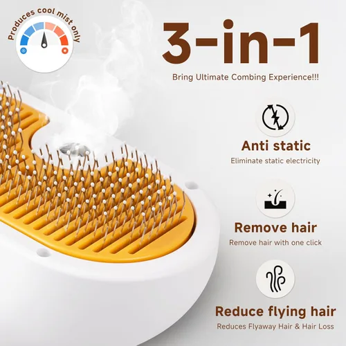 Miniatura 2 de Cepillo de vapor para mascotas para perros y gatos – Peine de depilación en aerosol 3 en 1 para quitar pelo y aseo, suaviza la piel y reduce
