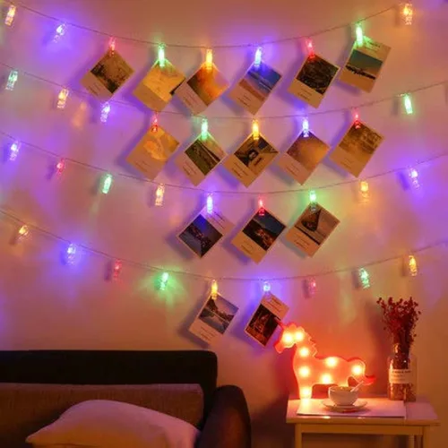 Miniatura 4 de Guirnalda de luces LED para fotos, 20 clips de fotos, funciona con pilas, luces parpadeantes de hadas para fiesta de boda, decoración del hogar