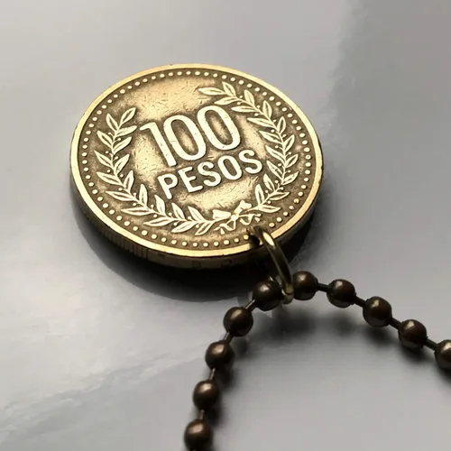 Miniatura 4 de 2006 Colombia 100 Pesos coin pendant Colombian flags Andean condor Bogota Medellin Cali Barranquilla Cartagena Antioquia Valle del Cauca Cúcuta