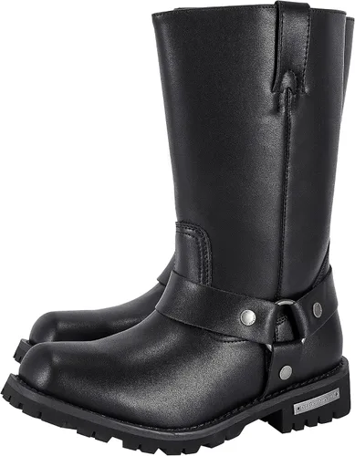 Correas de arnés para hombre, botas de cuero para motocicleta, botas de motociclista impermeables negras para hombre, botas de equitación de tacón