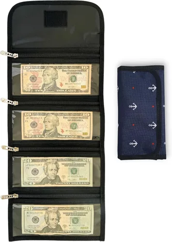 Miniatura 8 de Organizador de dinero con 4 bolsillos con cremallera, organizador de efectivo para facturas, billetera para efectivo, almacenamiento de moneda