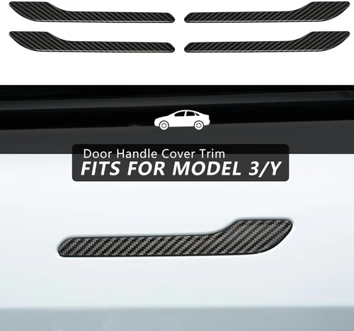 Miniatura 3 de T-carbon Funda para manija de puerta compatible con Tesla de fibra de carbono real, compatible con Tesla Modelo 3 Modelo Y 2017-2023, accesorios