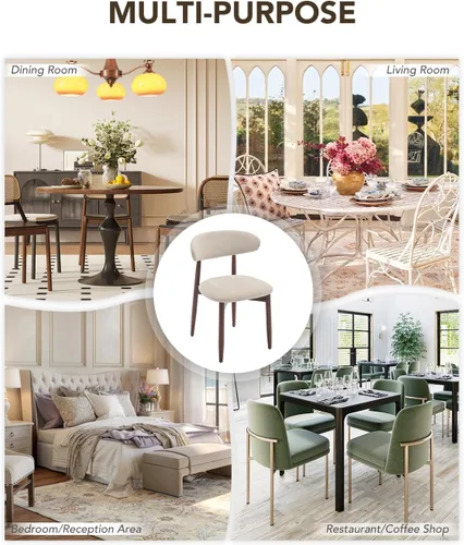 Miniatura 5 de Juego de 2 sillas de comedor, sillas de comedor tapizadas de granja, sillas de cocina de tela moderna con patas de madera maciza, color beige