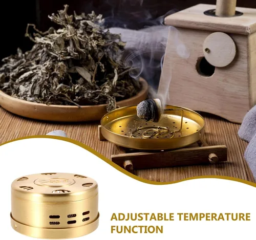 Miniatura 5 de Ipetboom Kit de caja de moxibustión de cobre portátil, 4 piezas, temperatura ajustable, sin humo, soporte para quemador de moxa para terapia