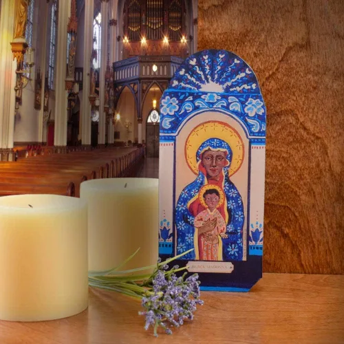 Miniatura 4 de Modern Artisans Placa de pared Madonna Retablo negra, 3.25 x 7.3 pulgadas