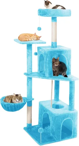 Miniatura 14 de Árbol para gatos, torre de gato de 54 pulgadas para gatos de interior, condominio de felpa de varios niveles para gatos con postes rascadores