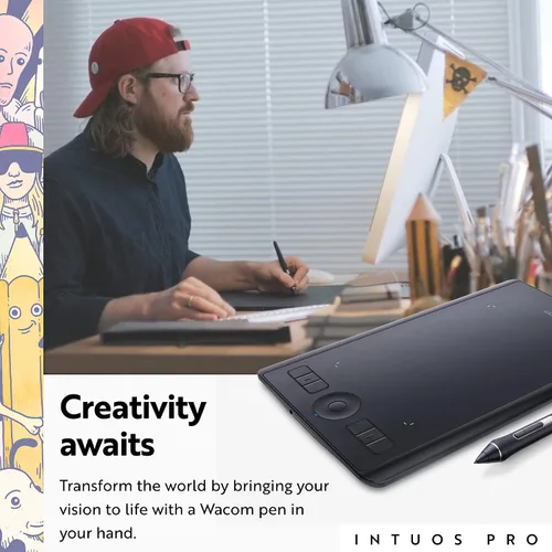 Miniatura 2 de Wacom Intuos Pro - Tableta de dibujo, pequeña tableta gráfica inalámbrica de arte de 10.6 x 6.7 pulgadas con Pro Pen 2 y anillo táctil, almohadilla