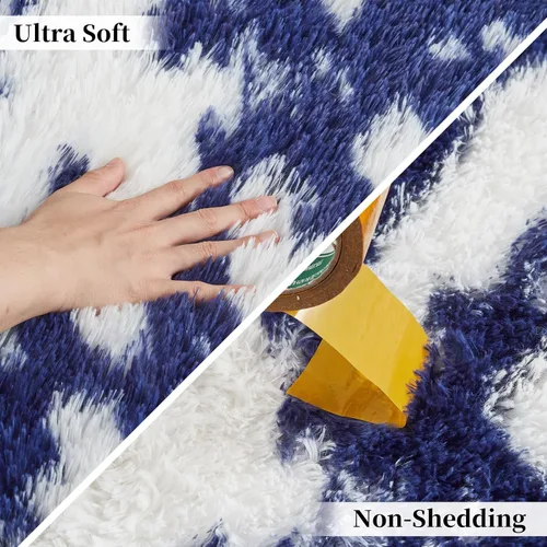 Miniatura 6 de GAOMON Alfombra moderna de pelo largo azul y blanco para niños, de 2 x 6 pies, ultra suave, peluda, para interiores, alfombra de pelo alto