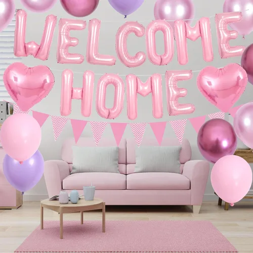 Miniatura 6 de Decoraciones Welcome Home Negro Azul Plateado, Pancarta de Globos de Papel de Aluminio Negro Welcome Home con Globos de Corazón Azul Marino Banderín