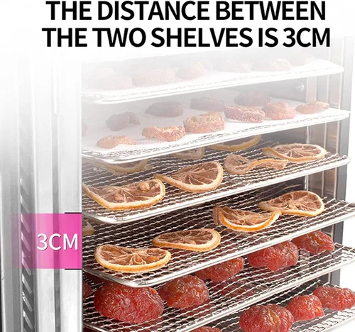 Miniatura 5 de Máquina deshidratadora de alimentos comercial de 16 bandejas – Marco de acero inoxidable, temporizador y control de temperatura, doble capa