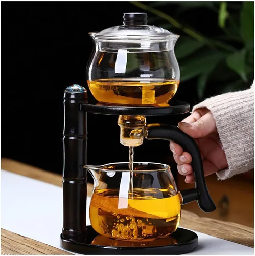 Kungfu - Juego de té mágico de vidrio, tetera magnética de vidrio, guía de agua semiautomática, tetera magnética con infusor de vidrio resistente al