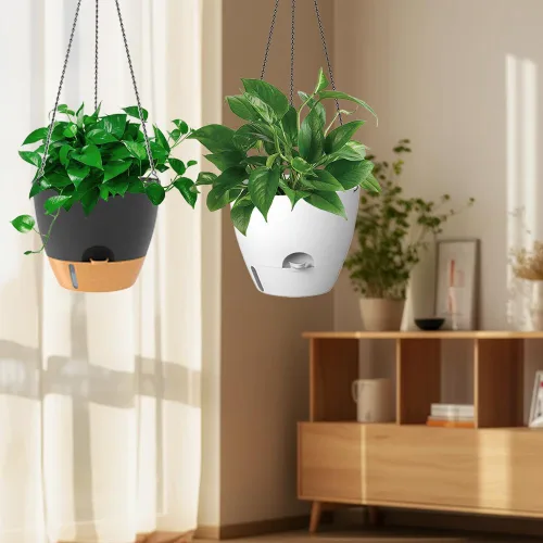 Miniatura 5 de Paquete de 2 macetas colgantes, macetas colgantes de riego automático de 10 pulgadas para plantas de interior y exterior, cesta colgante para negro
