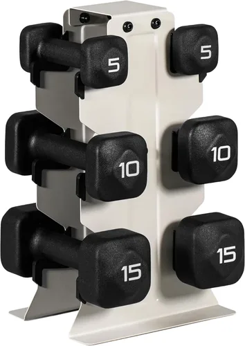 Miniatura 27 de Tone Fitness Juego de mancuernas de neopreno con estante de almacenamiento – Pesos de mano antideslizantes y antideslizamiento para entrenamientos