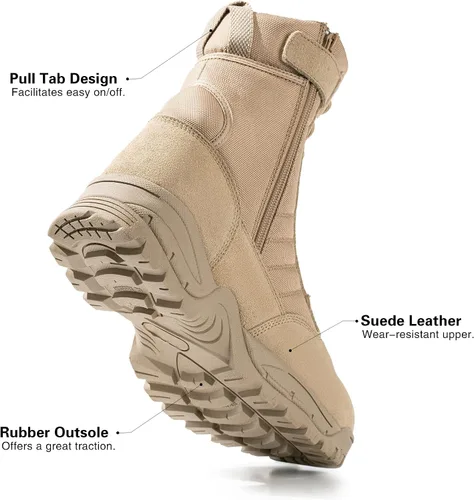 Miniatura 4 de Botas militares tácticas de trabajo para hombre, de piel negra, impermeables, para motocicleta, combate, militar, con cremallera lateral