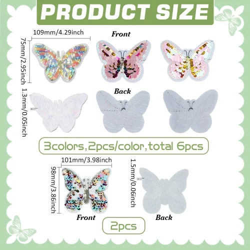 Miniatura 2 de FINGERINSPIRE 8 parches de bordado de mariposa de lentejuelas, 4 estilos, parches de apliques de mariposa para planchar o coser, parches de tela