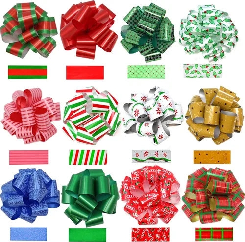 Miniatura 8 de JOYIN 24 lazos de cinta de Navidad (5 pulgadas de ancho); accesorio de envoltura de regalo fácil y rápido para regalos, lazos, cestas, decoración