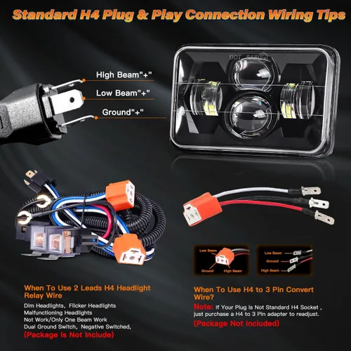 Miniatura 8 de Faros LED de 4 x 6 pulgadas con certificación DOT, 2 piezas, haz alto/bajo, rectangular, para camiones Kenworth T800, W900, Peterbilt, Oldsmobile