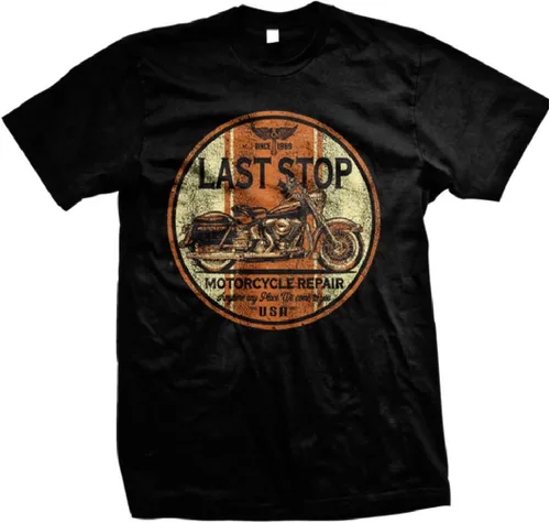 Miniatura 7 de Camiseta de moto Last Stop Biker Rider Route 66 Harley Vintage Mens Black Tee