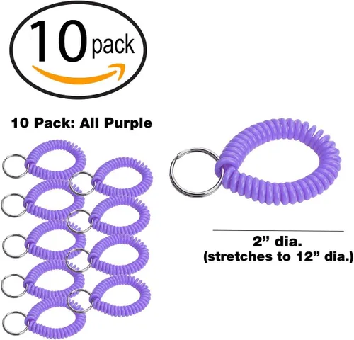Miniatura 51 de Lucky Line - Resorte de muñeca en espiral de 2 pulgadas de diámetro con llavero de acero, multicolor, pulsera flexible para muñeca, se estira hasta