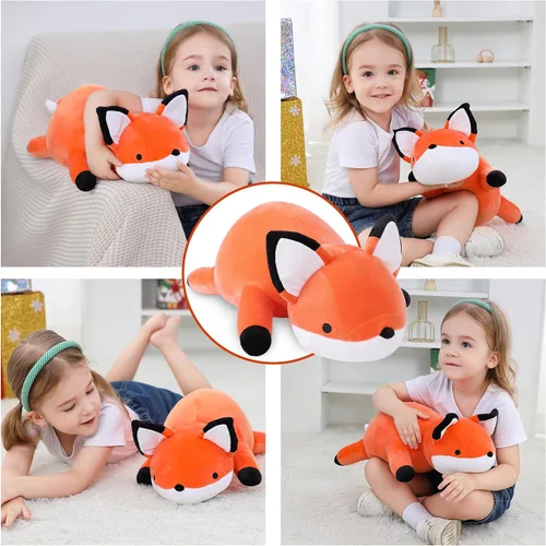 Miniatura 5 de WeBingo Animales de peluche con peso, 24 pulgadas, peluche de zorro con peso de 4.2 libras, almohada suave, lindo regalo de peluche gigante