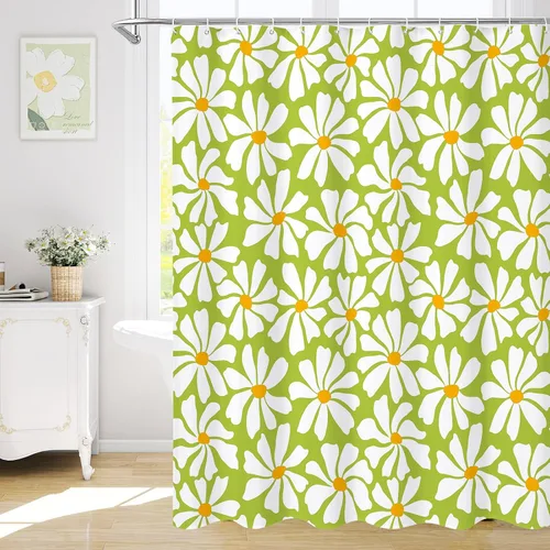 Miniatura 9 de Litabel Cortina de Ducha Pequeña para Cabina 36 x 72 pulgadas, Cortina de Ducha Estrecha de Tela Floral de Media Margarita para Baño Femenino, Juego