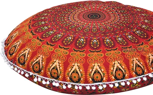 DORAYA Funda de cojín de suelo con mandala azul, de 32 pulgadas, funda de cojín para asiento, puf otomano bohemio decorativo hippie, fundas de