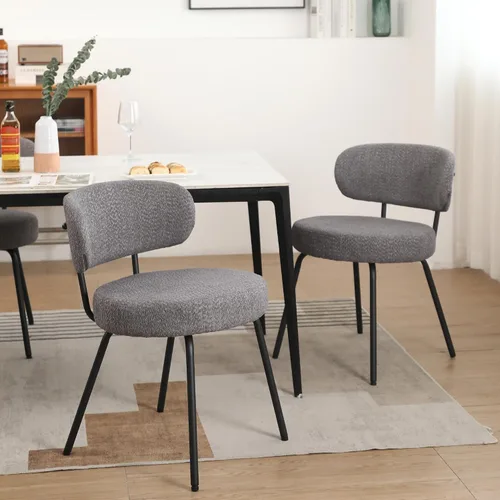 Miniatura 9 de DYHOME Juego de 2 sillas de comedor grises, modernas sillas tapizadas de sherpa boucle de mediados de siglo con cojines de 3.94 pulgadas y patas