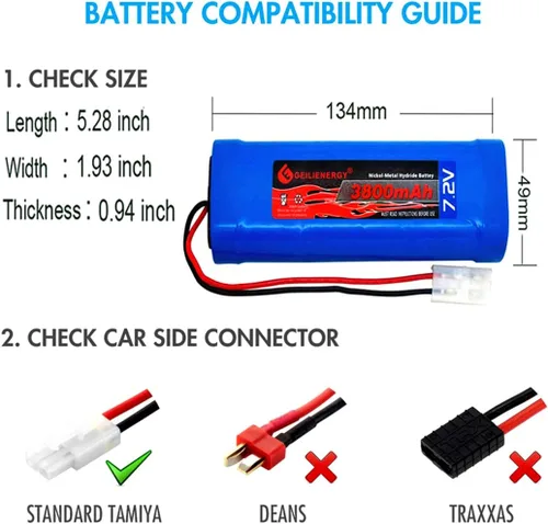 Miniatura 6 de Paquete de baterías OXWINOU de 7.2V 3800mAh, batería plana NiMH de alta capacidad, batería de repuesto para automóvil RC, camión RC, tanque