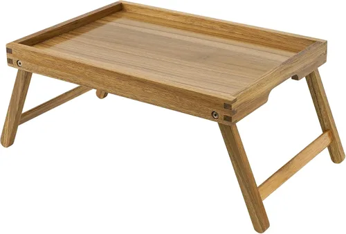 Miniatura 12 de VaeFae Bandeja de mesa de cama de acacia, bandeja de desayuno de madera con patas plegables, bandeja de cama para comer y computadora portátil