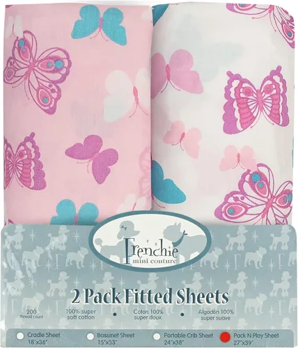 Miniatura 18 de Frenchie Mini Couture Sábanas bajeras para cuna, 100% algodón, se adaptan a colchones de niños pequeños, estrellas azules, 28 x 52 pulgadas, paquete