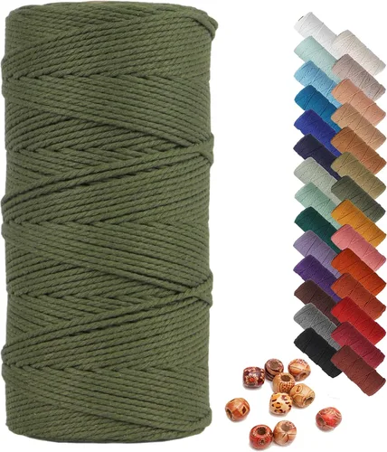 Miniatura 25 de Cordón de macramé de 1/64 pulgadas (0.157 in) de color rosa claro, hilo de algodón natural para tejer a mano a mano, 4 hebras para colgar