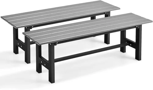 Miniatura 9 de Giantex Paquete de 2 asientos de banco para exteriores, banco de jardín sin espalda, silla exterior de 47 pulgadas resistente a la intemperie