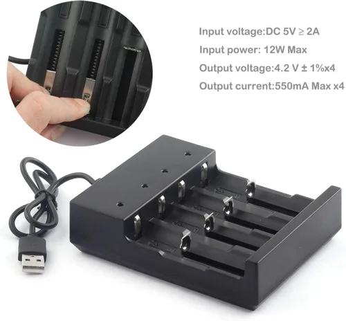 Miniatura 2 de ZYAMY Cargador de batería inteligente USB de 4 ranuras 5V para baterías recargables 3.7V Li-ion 10440, 14500, 16340, 16650, 14650, 13350, 18500