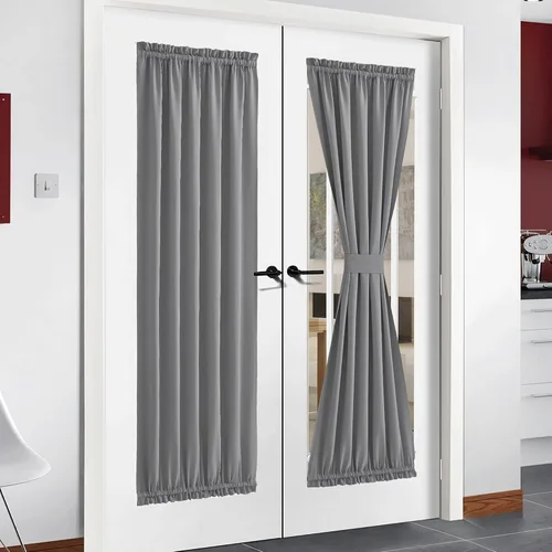 Miniatura 83 de NICETOWN Cortinas opacas unicolor con aislamiento térmico para puerta francesa, granja, oscurecimiento de habitación, puertas y ventanas de Marrón