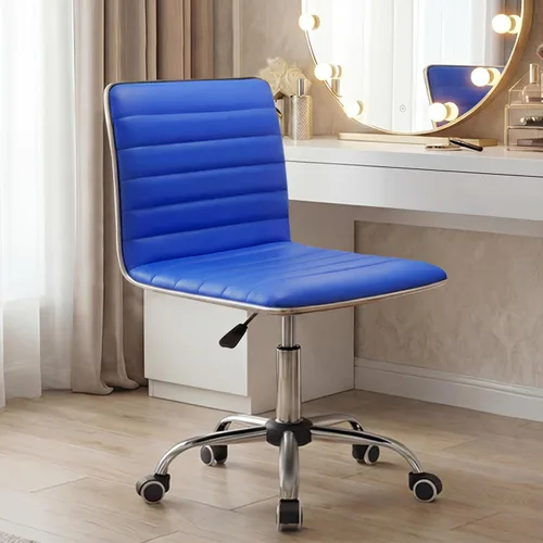 Furmax Silla de trabajo de respaldo medio, silla de oficina giratoria de cuero con respaldo bajo, silla de escritorio para computadora retro con Azul