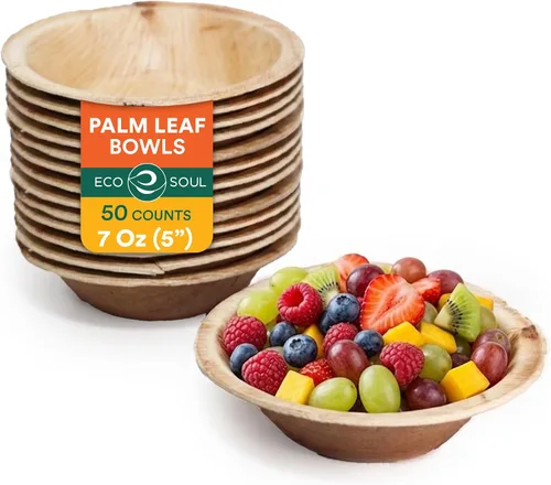 Miniatura 11 de ECO SOUL Cuencos desechables de hoja de palma como bambú, 16 onzas, redondo, paquete de 20 unidades, vajilla biodegradable y compostable para servir