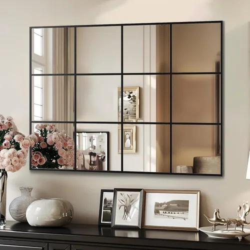 Miniatura 26 de Antok Espejo de pared, espejo decorativo de ventana de 24 x 36 pulgadas, espejo de pared con marco de metal, colgante o inclinado para sala