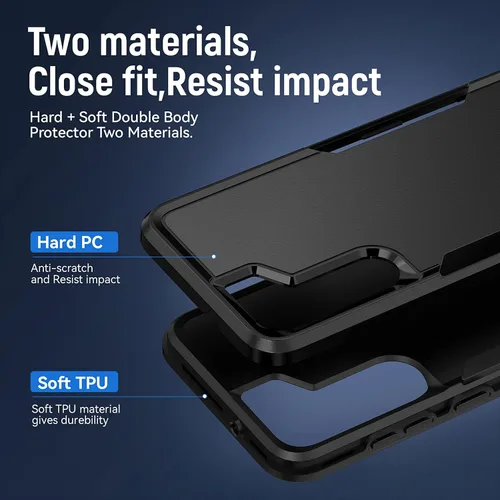 Miniatura 3 de Funda para Samsung Galaxy S23 con protector de pantalla HD, doble capa de grado militar probada contra caídas, resistente, a prueba de golpes, Negro