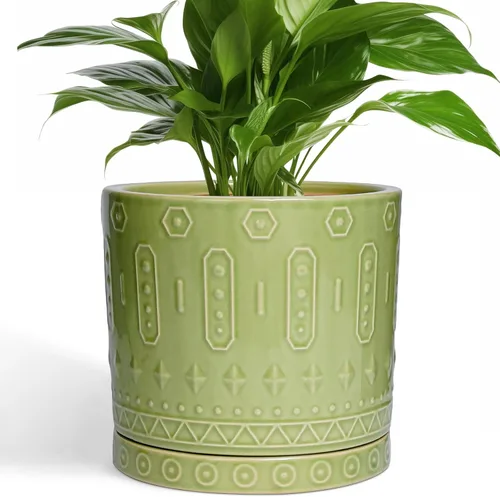 Miniatura 33 de Maceta de Cerámica Eightpot - Maceta de 20 cm para Interior con Agujeros de Drenaje y Platillo, Maceta Redonda para Exterior, Maceta Moderna de Azul