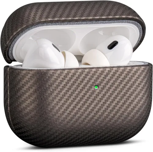 Haobobro Funda de piel para AirPods Pro 2, piel seleccionada agradable a la piel, textura de fibra de carbono, hecha a mano, funda rígida protectora