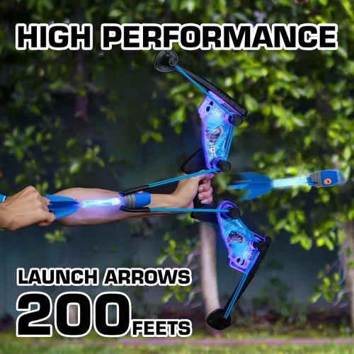 Miniatura 5 de Paquete de arquero Zing HyperStrike FireTek, arco con iluminación y flechas Zonic con silbato luminoso, dispara flechas a más de 60 metros, juego al