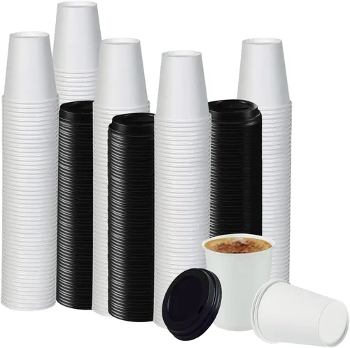 Miniatura 8 de Tapas de taza de café, tapa de cúpula para tazas de 10/24 onzas, vasos de papel, color negro, 50 unidades [no incluye tazas]