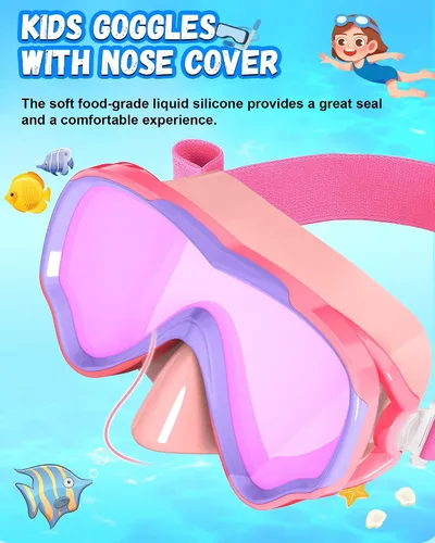 Miniatura 2 de Gafas de natación para niños con correa de tela para niños de 3 a 15 años, gafas de natación a prueba de fugas con cubierta nasal, vista clara